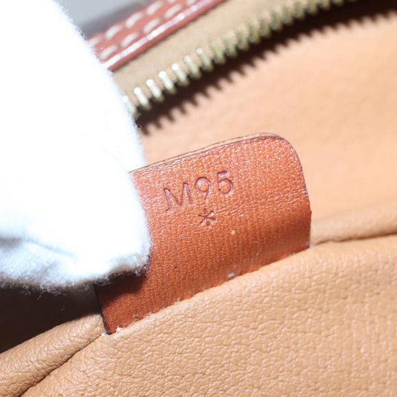 CELINE Macadam Canvas Vanity Pouch PVC Leather Brown Gold Auth bs28947