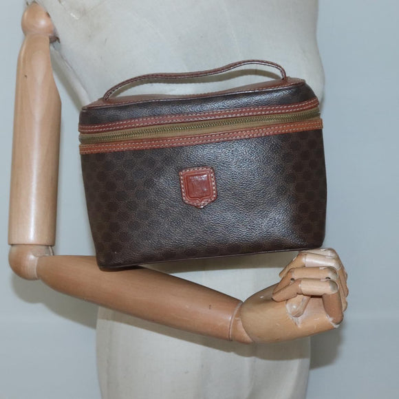 CELINE Macadam Canvas Vanity Pouch PVC Leather Brown Gold Auth bs28947