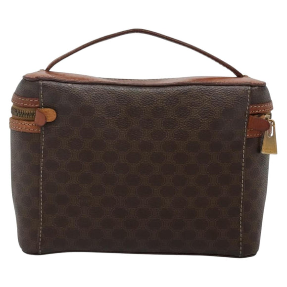 CELINE Macadam Canvas Vanity Pouch PVC Leather Brown Gold Auth bs28947