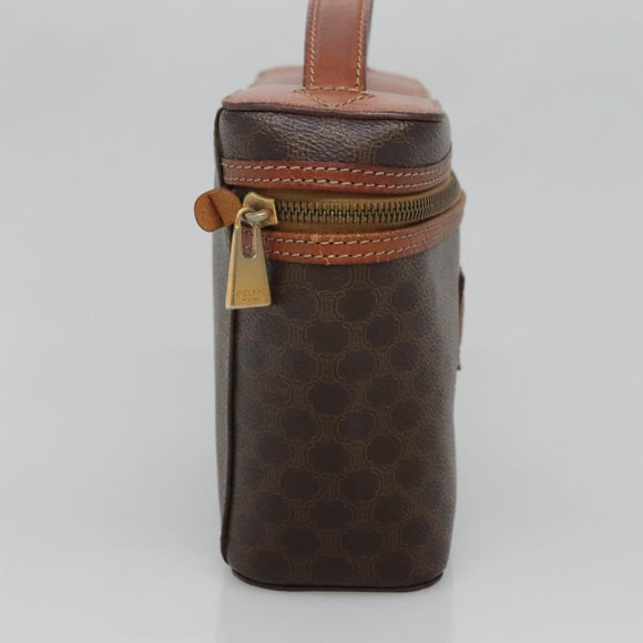 CELINE Macadam Canvas Vanity Pouch PVC Leather Brown Gold Auth bs28947