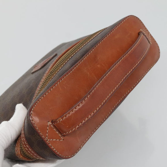 CELINE Macadam Canvas Vanity Pouch PVC Leather Brown Gold Auth bs28947