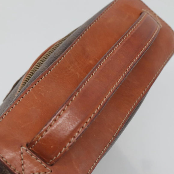 CELINE Macadam Canvas Vanity Pouch PVC Leather Brown Gold Auth bs28947