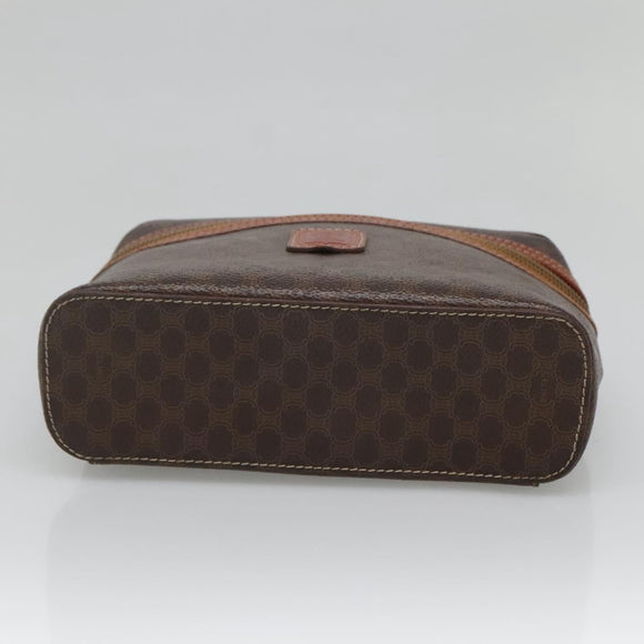 CELINE Macadam Canvas Vanity Pouch PVC Leather Brown Gold Auth bs28947