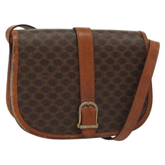 CELINE Macadam Canvas Shoulder Bag PVC Leather Brown Gold Auth bs28948