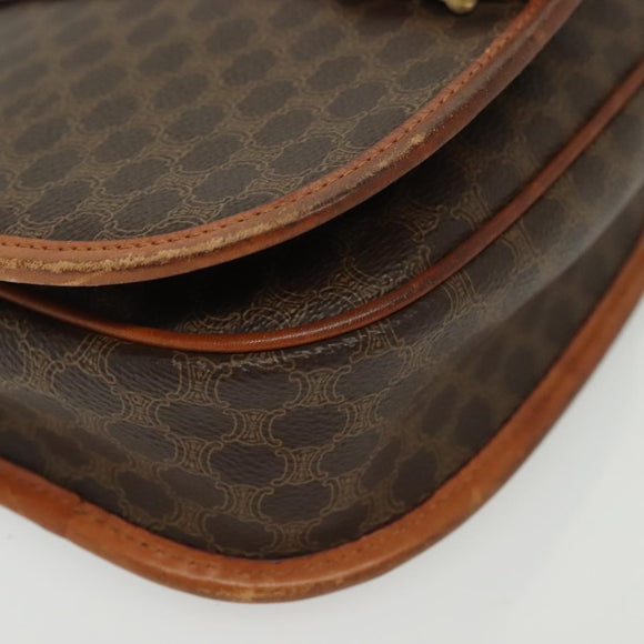 CELINE Macadam Canvas Shoulder Bag PVC Leather Brown Gold Auth bs28948