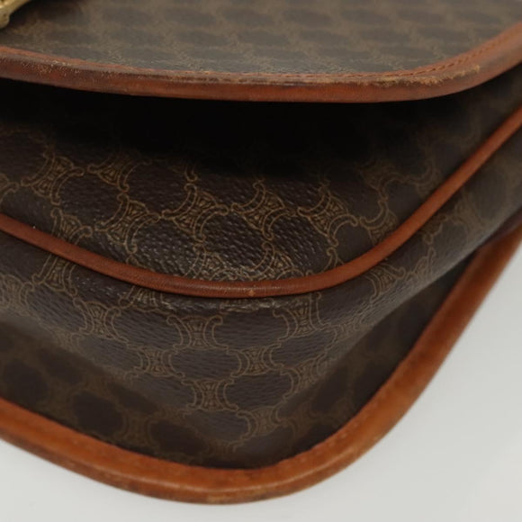 CELINE Macadam Canvas Shoulder Bag PVC Leather Brown Gold Auth bs28948