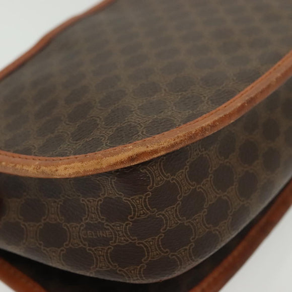 CELINE Macadam Canvas Shoulder Bag PVC Leather Brown Gold Auth bs28948