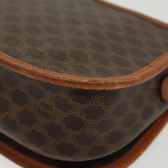 CELINE Macadam Canvas Shoulder Bag PVC Leather Brown Gold Auth bs28948