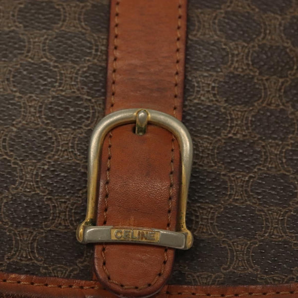 CELINE Macadam Canvas Shoulder Bag PVC Leather Brown Gold Auth bs28948