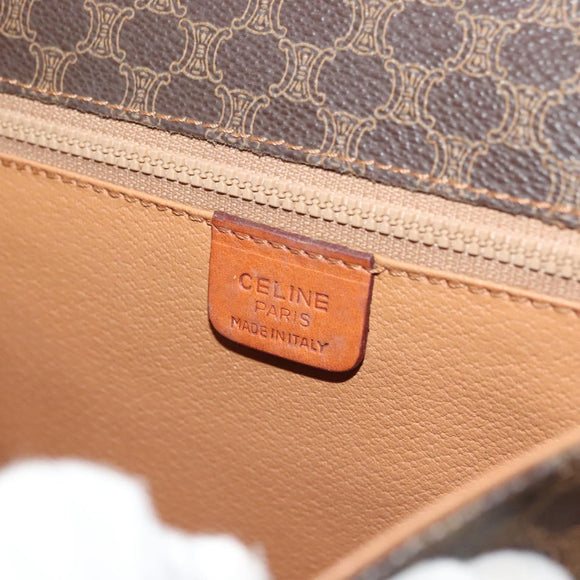 CELINE Macadam Canvas Shoulder Bag PVC Leather Brown Gold Auth bs28948