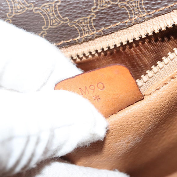 CELINE Macadam Canvas Shoulder Bag PVC Leather Brown Gold Auth bs28948