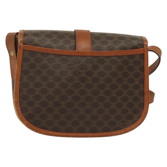 CELINE Macadam Canvas Shoulder Bag PVC Leather Brown Gold Auth bs28948