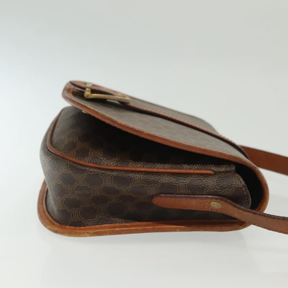 CELINE Macadam Canvas Shoulder Bag PVC Leather Brown Gold Auth bs28948