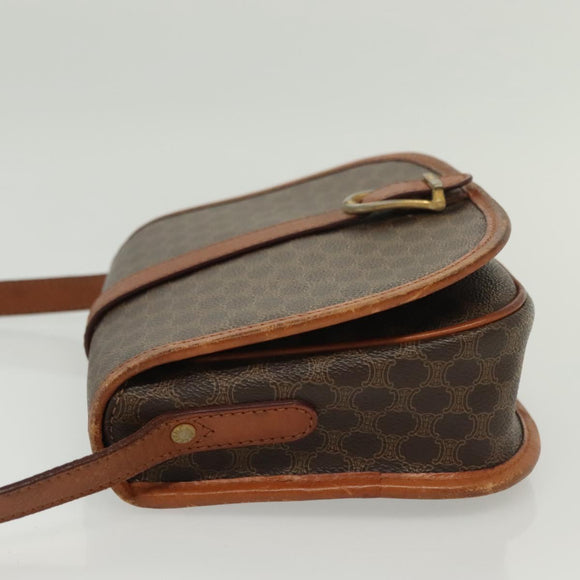 CELINE Macadam Canvas Shoulder Bag PVC Leather Brown Gold Auth bs28948