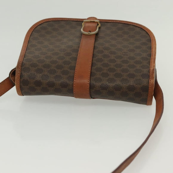 CELINE Macadam Canvas Shoulder Bag PVC Leather Brown Gold Auth bs28948