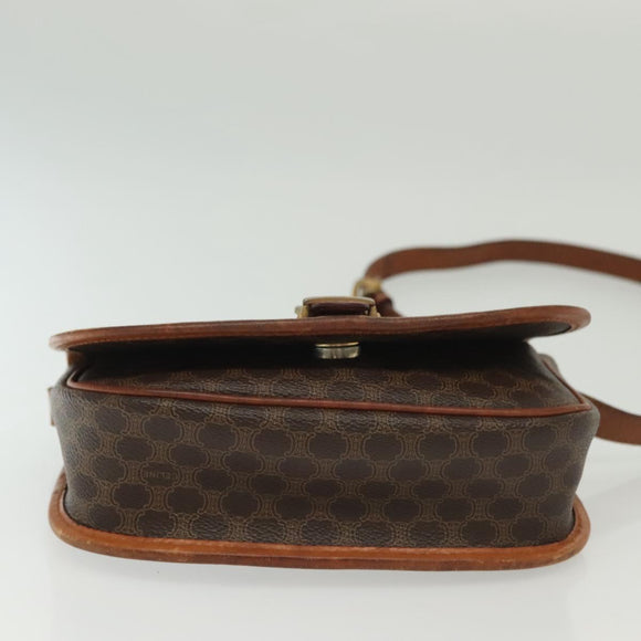 CELINE Macadam Canvas Shoulder Bag PVC Leather Brown Gold Auth bs28948