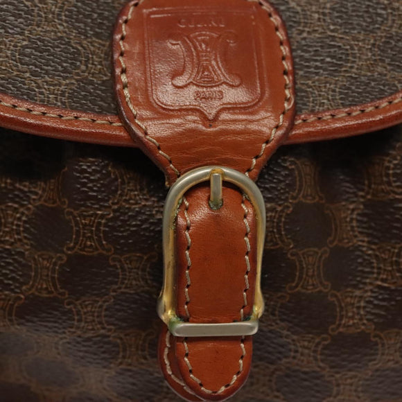 CELINE Macadam Canvas Shoulder Bag PVC Leather Brown Gold Auth bs28950