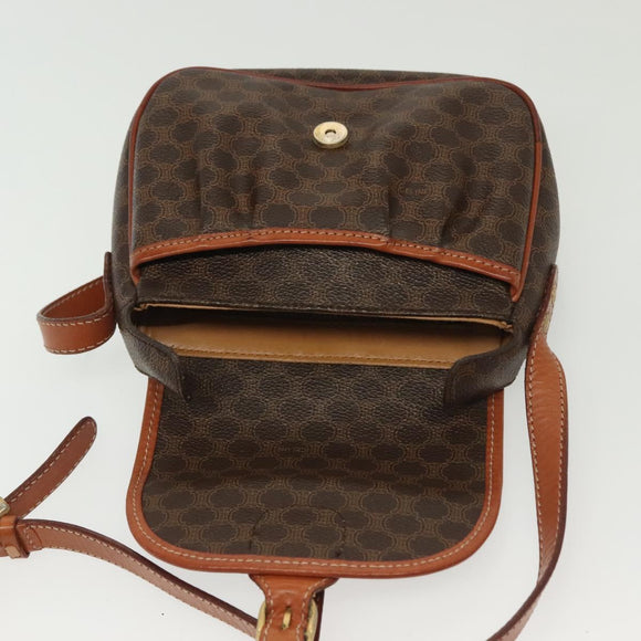 CELINE Macadam Canvas Shoulder Bag PVC Leather Brown Gold Auth bs28950