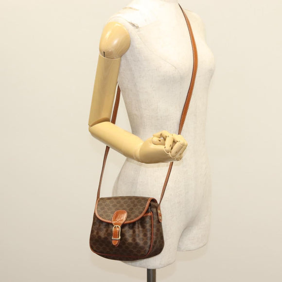 CELINE Macadam Canvas Shoulder Bag PVC Leather Brown Gold Auth bs28950