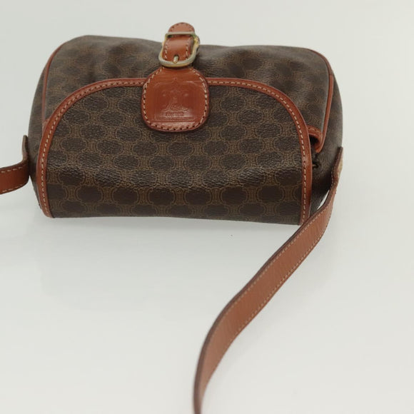 CELINE Macadam Canvas Shoulder Bag PVC Leather Brown Gold Auth bs28950