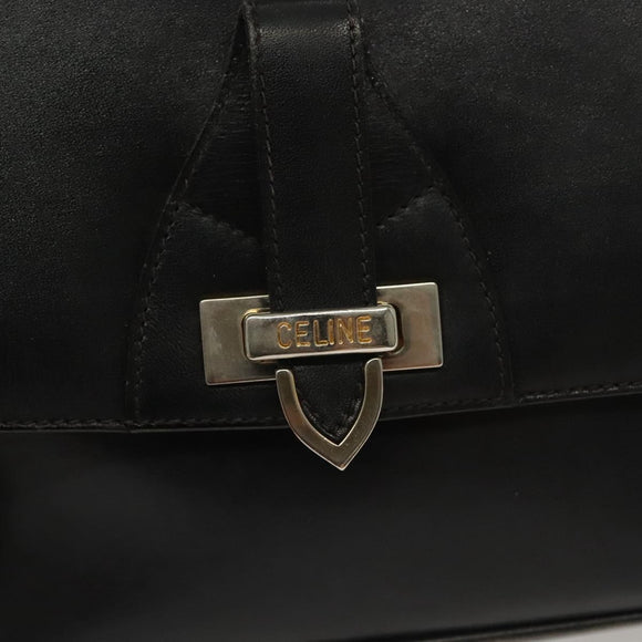 CELINE Shoulder Bag Leather Navy Gold Auth bs28958