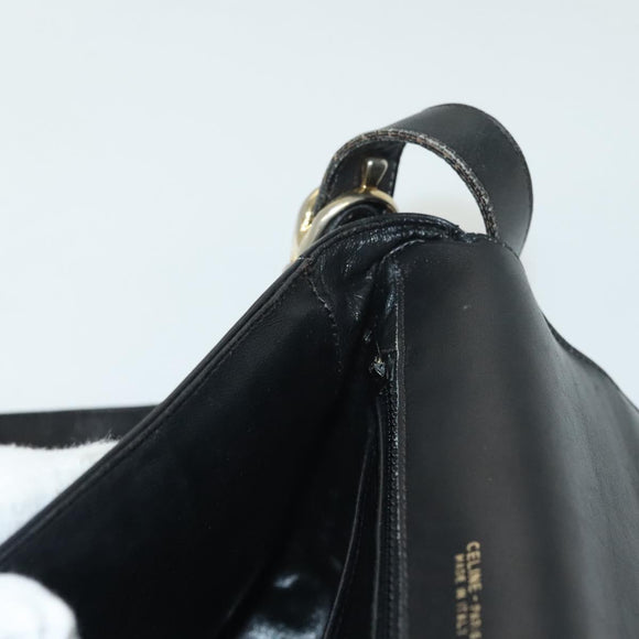 CELINE Shoulder Bag Leather Navy Gold Auth bs28958