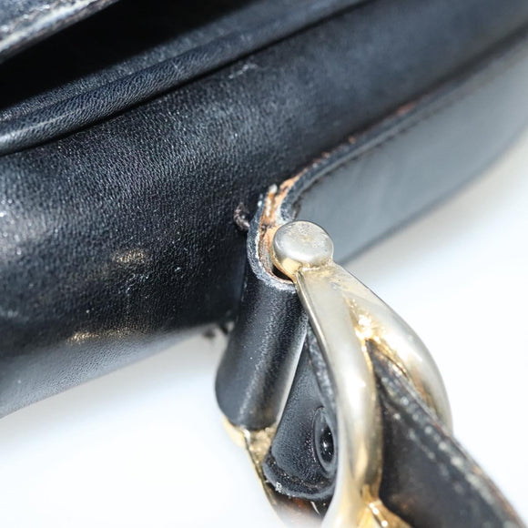 CELINE Shoulder Bag Leather Navy Gold Auth bs28958