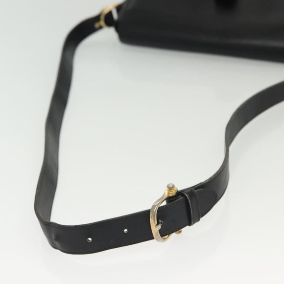 CELINE Shoulder Bag Leather Navy Gold Auth bs28958