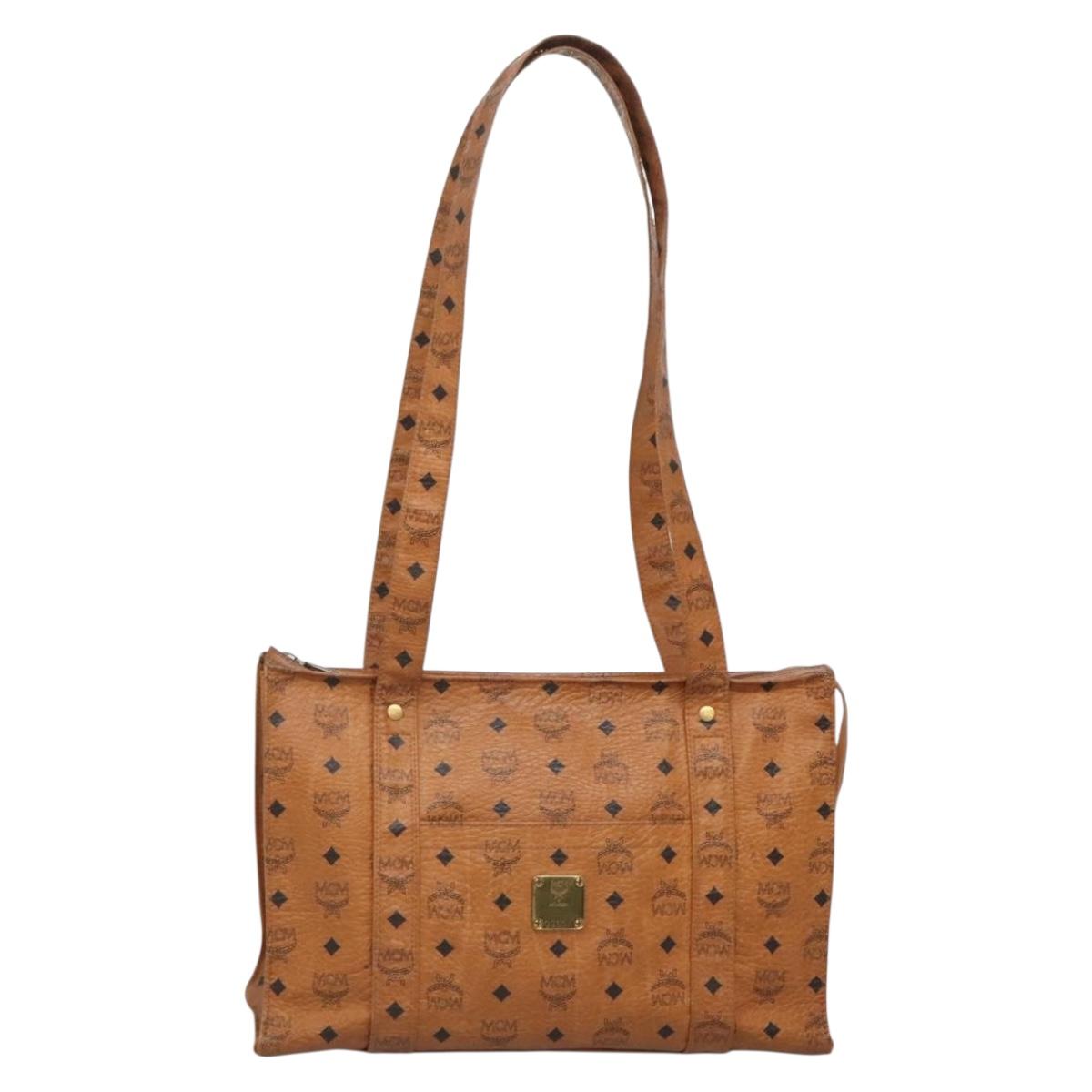 MCM Logogram Vicetos Tote Bag PVC Leather Brown Gold Auth bs28960 