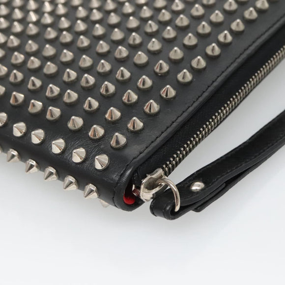 Christian Louboutin Studs Clutch Bag Leather Black Silver Auth bs28961