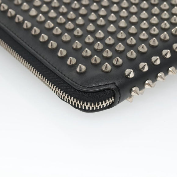 Christian Louboutin Studs Clutch Bag Leather Black Silver Auth bs28961