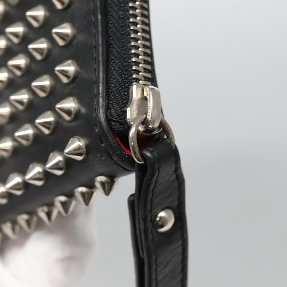 Christian Louboutin Studs Clutch Bag Leather Black Silver Auth bs28961