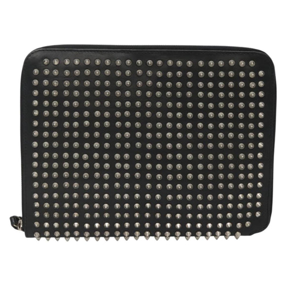 Christian Louboutin Studs Clutch Bag Leather Black Silver Auth bs28961