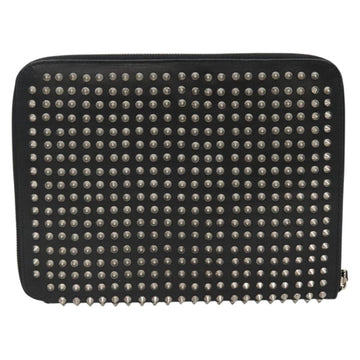 Christian Louboutin Studs Clutch Bag Leather Black Silver Auth bs28961 - 0