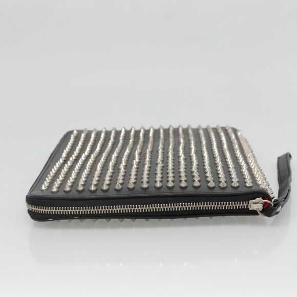 Christian Louboutin Studs Clutch Bag Leather Black Silver Auth bs28961