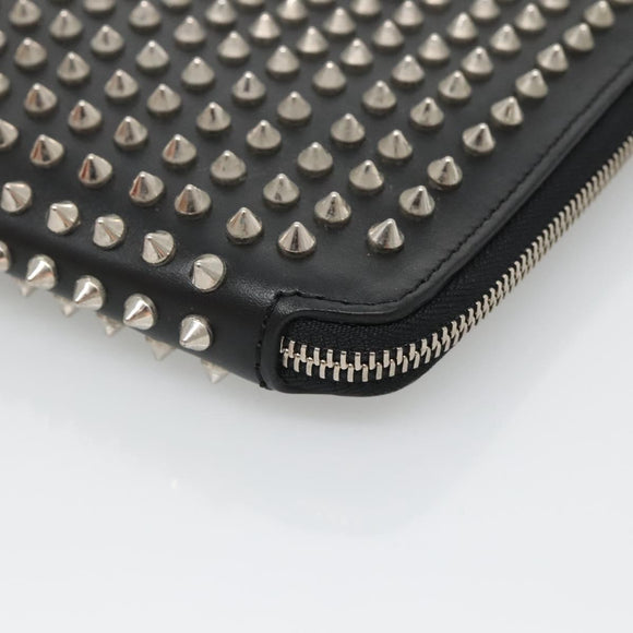 Christian Louboutin Studs Clutch Bag Leather Black Silver Auth bs28961