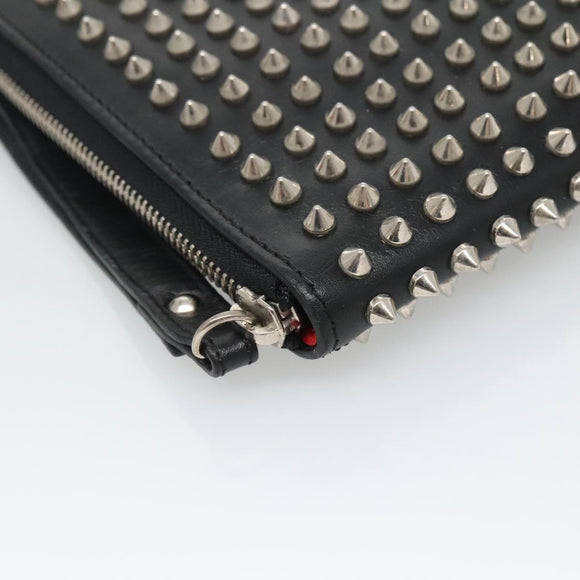Christian Louboutin Studs Clutch Bag Leather Black Silver Auth bs28961