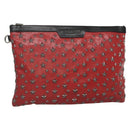 Jimmy Choo Studs Clutch Bag Leather Red Black Auth bs28965-1