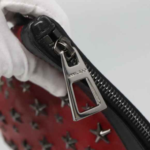 Jimmy Choo Studs Clutch Bag Leather Red Black Auth bs28965