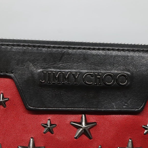 Jimmy Choo Studs Clutch Bag Leather Red Black Auth bs28965