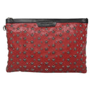 Jimmy Choo Studs Clutch Bag Leather Red Black Auth bs28965-2