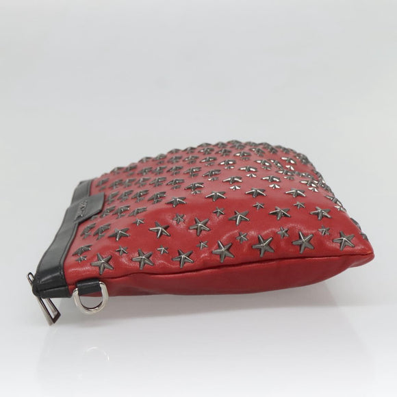 Jimmy Choo Studs Clutch Bag Leather Red Black Auth bs28965