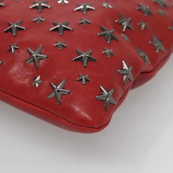 Jimmy Choo Studs Clutch Bag Leather Red Black Auth bs28965