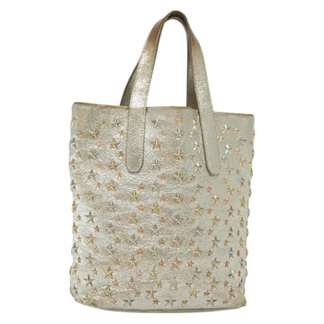 Jimmy Choo Studs Tote Bag Leather Champagne Gold Auth bs28966