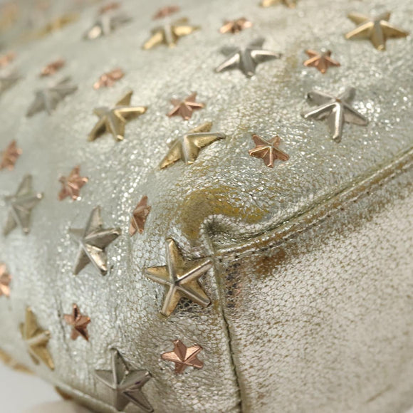 Jimmy Choo Studs Tote Bag Leather Champagne Gold Auth bs28966