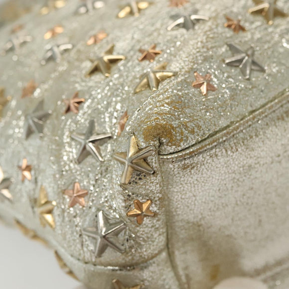 Jimmy Choo Studs Tote Bag Leather Champagne Gold Auth bs28966