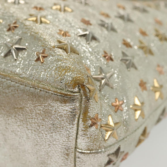 Jimmy Choo Studs Tote Bag Leather Champagne Gold Auth bs28966