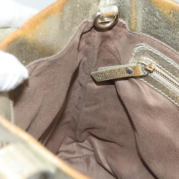 Jimmy Choo Studs Tote Bag Leather Champagne Gold Auth bs28966