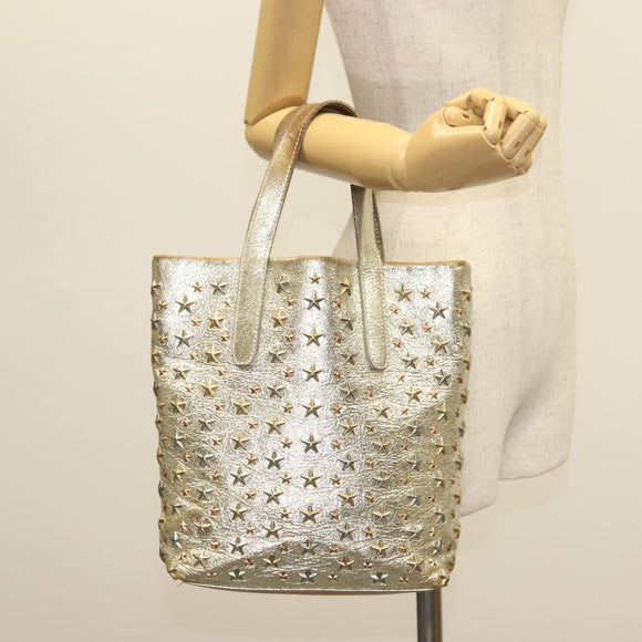 Jimmy Choo Studs Tote Bag Leather Champagne Gold Auth bs28966