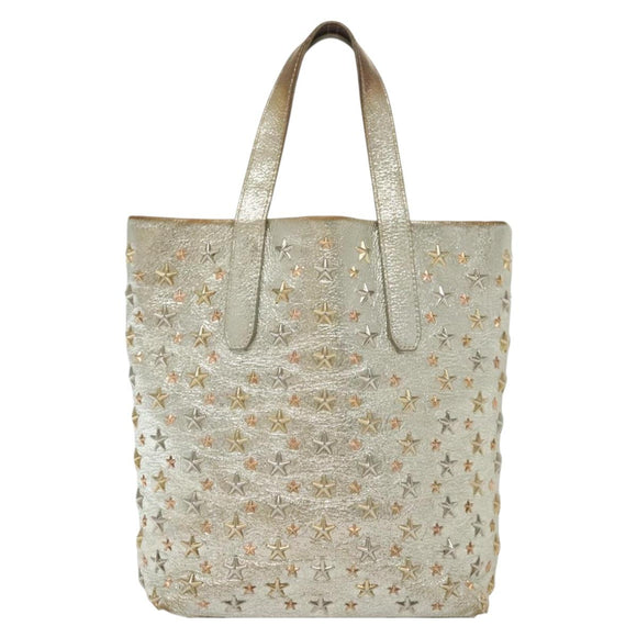 Jimmy Choo Studs Tote Bag Leather Champagne Gold Auth bs28966